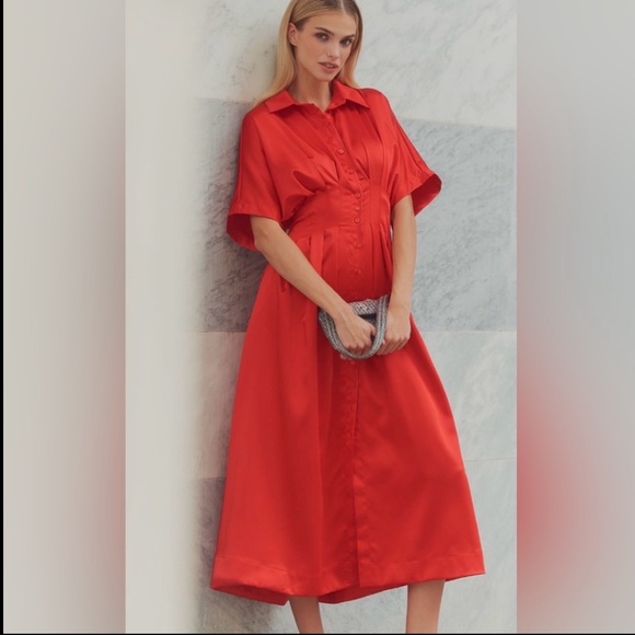 Anthropologie X Exquise Tobie Satin Shirt Dress Size Small NWT - Picture 2 of 13